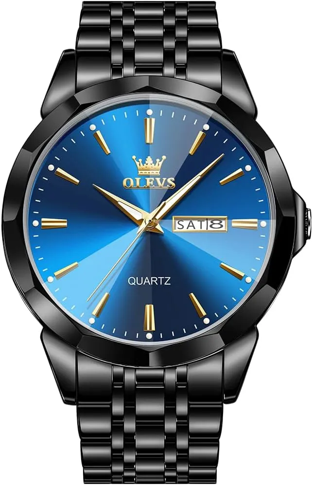 OLEVS Watch for Men Diamond Business Dress Analog Quartz Stainless Steel Waterproof Luminous Date Two Tone Luxury Casual Wrist Watch