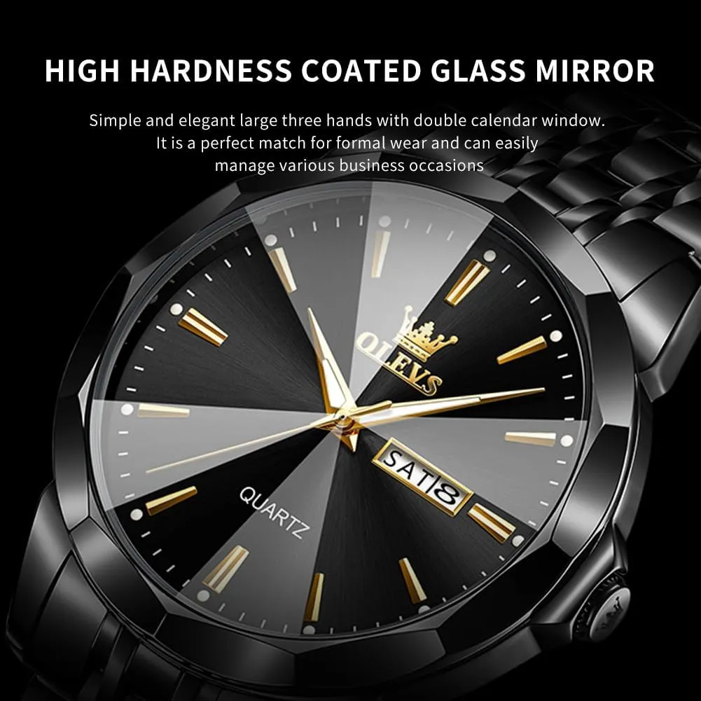 OLEVS Watch for Men Diamond Business Dress Analog Quartz Stainless Steel Waterproof Luminous Date Two Tone Luxury Casual Wrist Watch