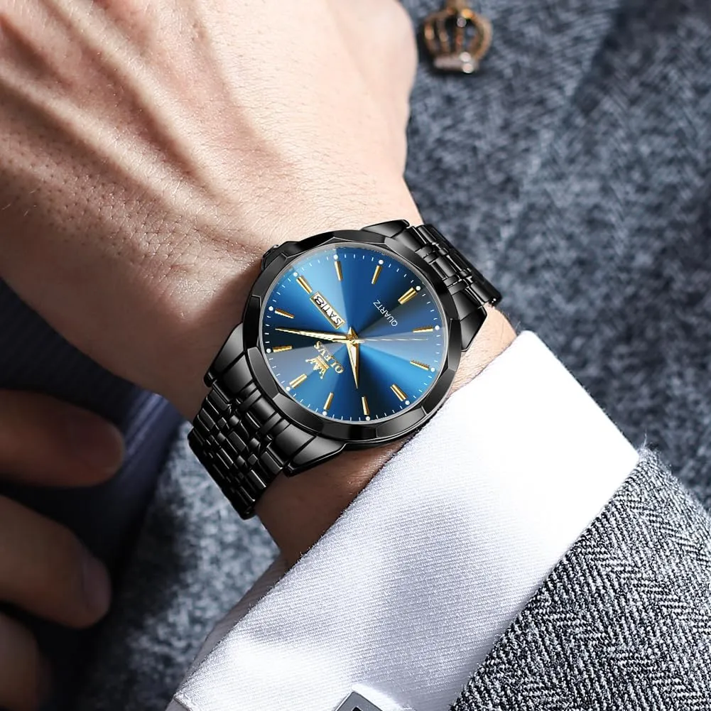 OLEVS Watch for Men Diamond Business Dress Analog Quartz Stainless Steel Waterproof Luminous Date Two Tone Luxury Casual Wrist Watch