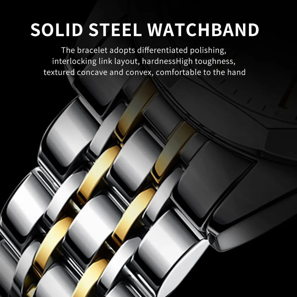 OLEVS Watch for Men Diamond Business Dress Analog Quartz Stainless Steel Waterproof Luminous Date Two Tone Luxury Casual Wrist Watch