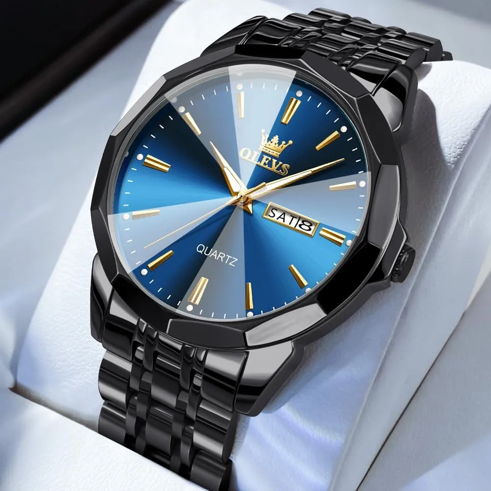 OLEVS Watch for Men Diamond Business Dress Analog Quartz Stainless Steel Waterproof Luminous Date Two Tone Luxury Casual Wrist Watch