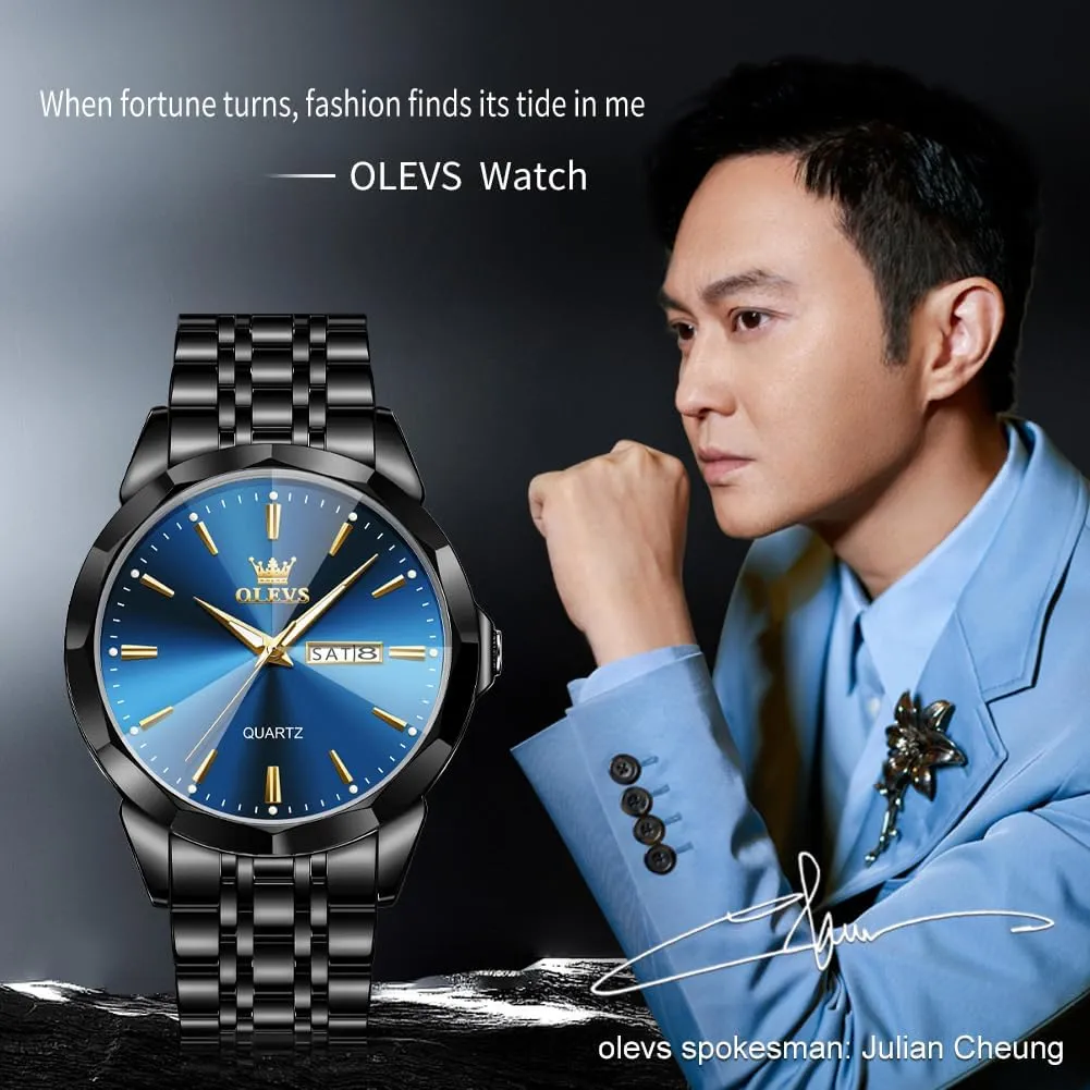 OLEVS Watch for Men Diamond Business Dress Analog Quartz Stainless Steel Waterproof Luminous Date Two Tone Luxury Casual Wrist Watch