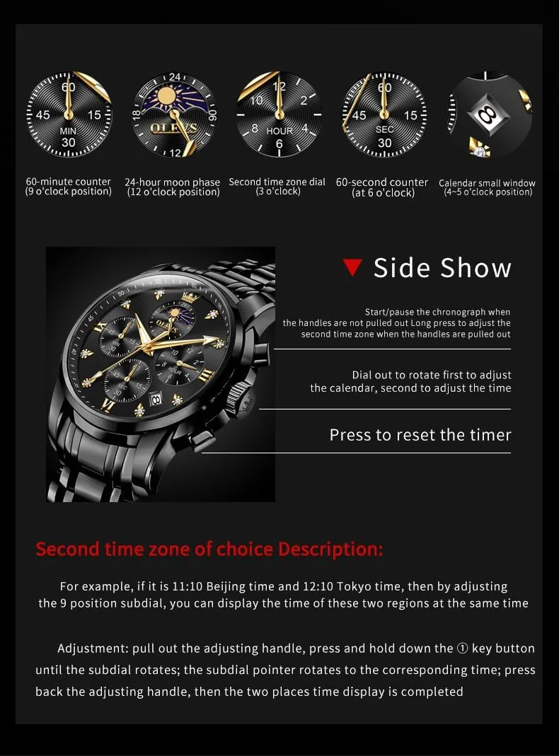 OLEVS Watch for Men Diamond Business Dress Analog Quartz Stainless Steel Waterproof Luminous Date Two Tone Luxury Casual Wrist Watch