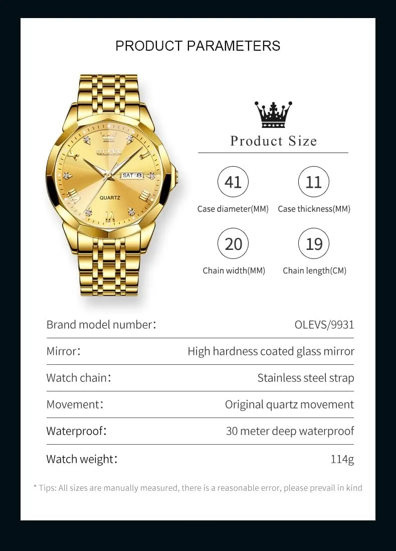 OLEVS Watch for Men Diamond Business Dress Analog Quartz Stainless Steel Waterproof Luminous Date Two Tone Luxury Casual Wrist Watch