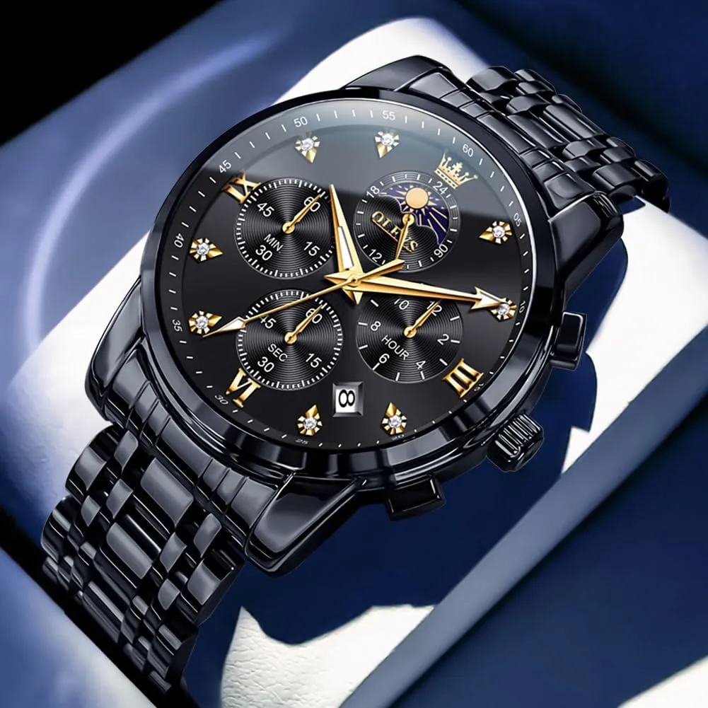 OLEVS Watch for Men Diamond Business Dress Analog Quartz Stainless Steel Waterproof Luminous Date Two Tone Luxury Casual Wrist Watch