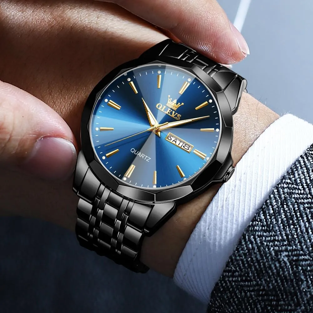 OLEVS Watch for Men Diamond Business Dress Analog Quartz Stainless Steel Waterproof Luminous Date Two Tone Luxury Casual Wrist Watch