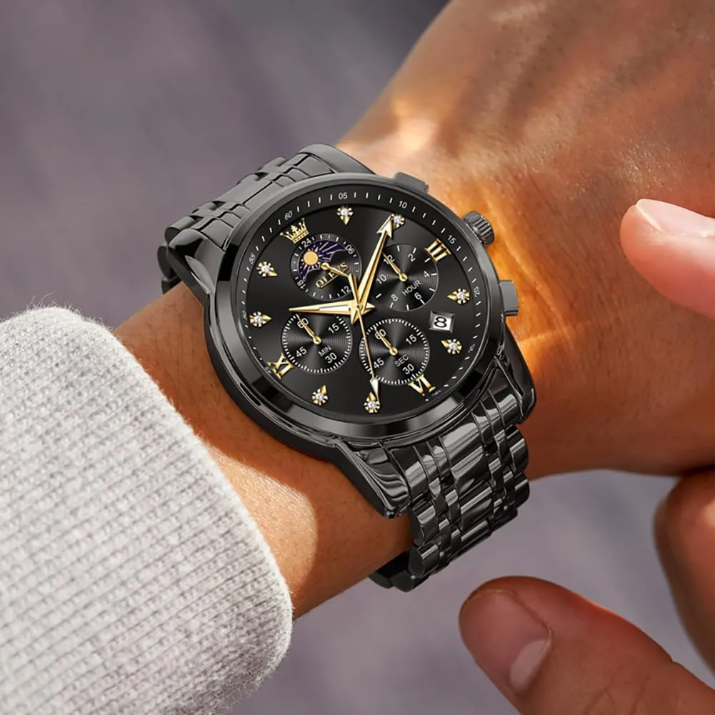 OLEVS Watch for Men Diamond Business Dress Analog Quartz Stainless Steel Waterproof Luminous Date Two Tone Luxury Casual Wrist Watch