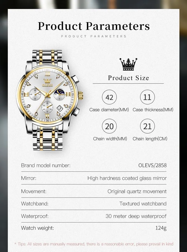 OLEVS Watch for Men Diamond Business Dress Analog Quartz Stainless Steel Waterproof Luminous Date Two Tone Luxury Casual Wrist Watch
