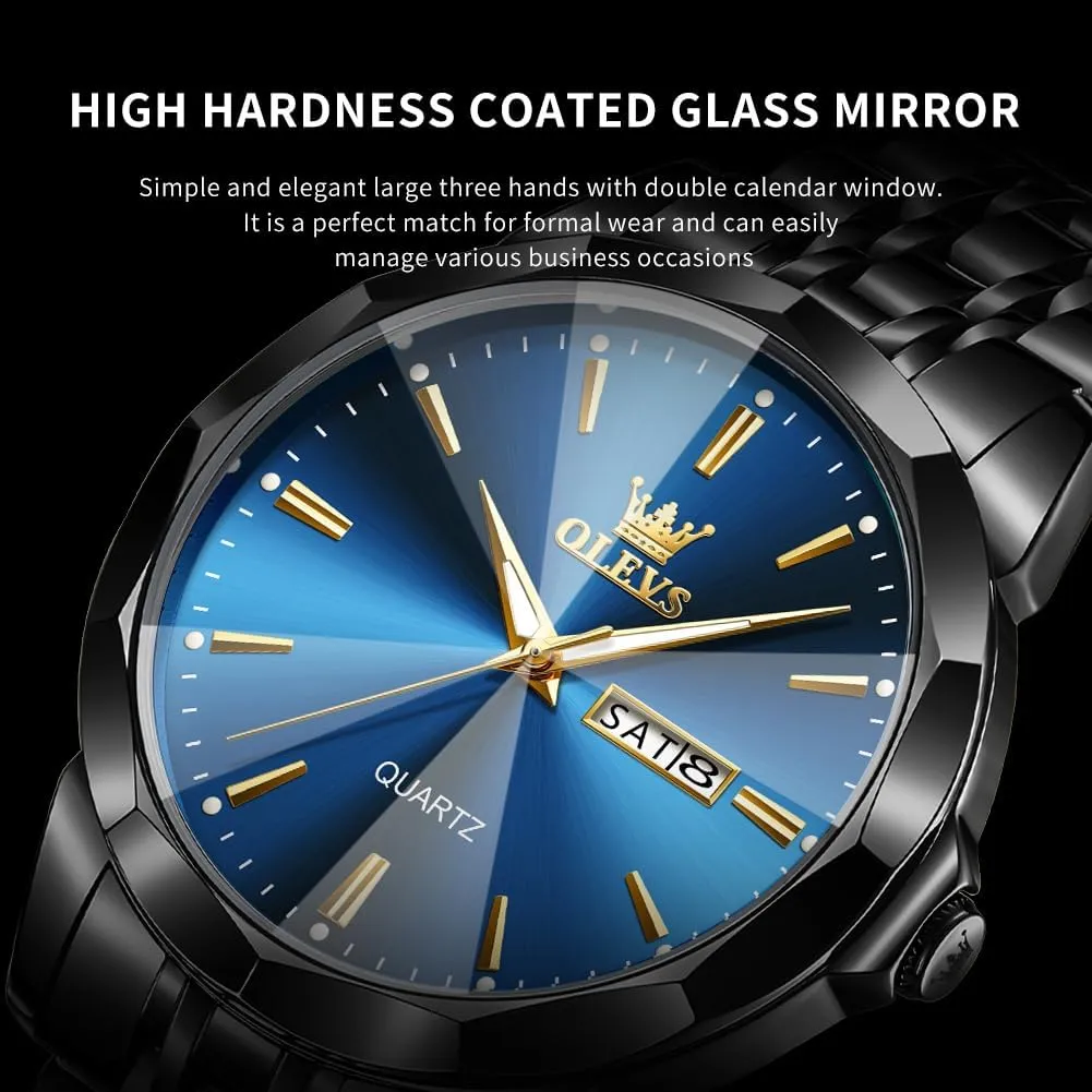 OLEVS Watch for Men Diamond Business Dress Analog Quartz Stainless Steel Waterproof Luminous Date Two Tone Luxury Casual Wrist Watch