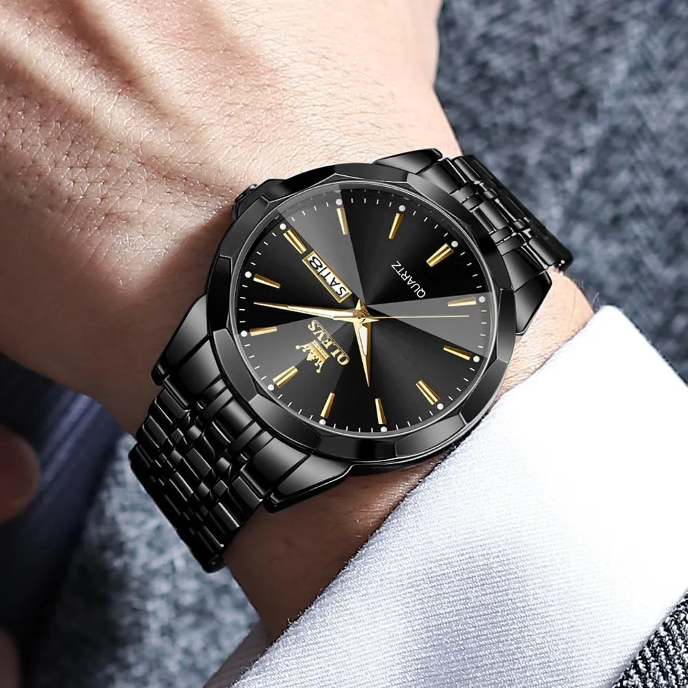 OLEVS Watch for Men Diamond Business Dress Analog Quartz Stainless Steel Waterproof Luminous Date Two Tone Luxury Casual Wrist Watch