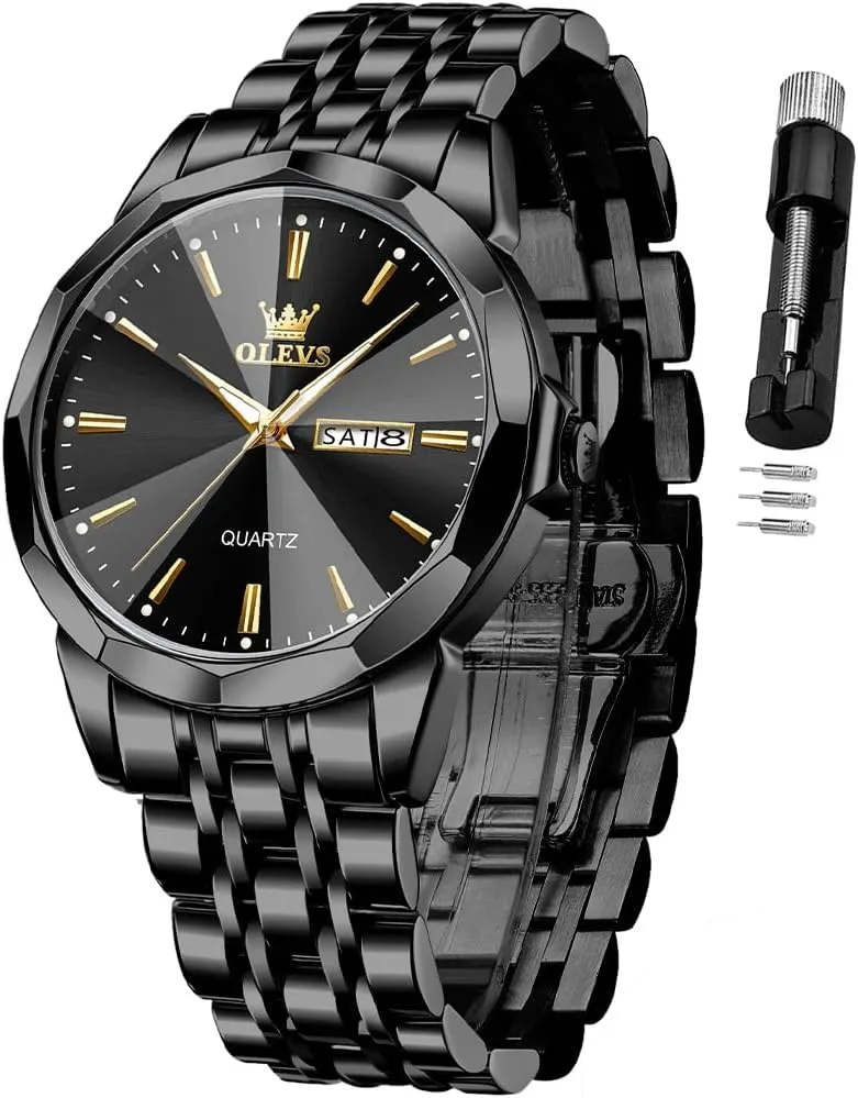OLEVS Watch for Men Diamond Business Dress Analog Quartz Stainless Steel Waterproof Luminous Date Two Tone Luxury Casual Wrist Watch