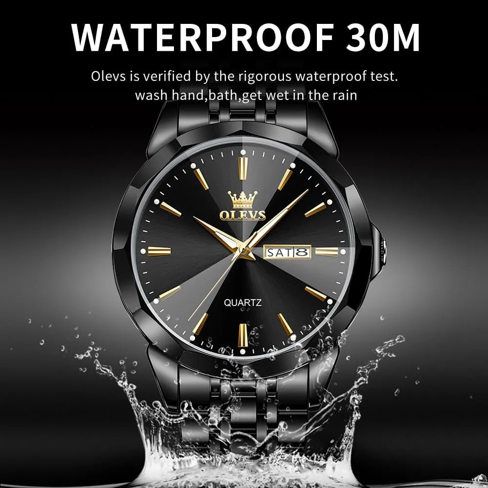 OLEVS Watch for Men Diamond Business Dress Analog Quartz Stainless Steel Waterproof Luminous Date Two Tone Luxury Casual Wrist Watch