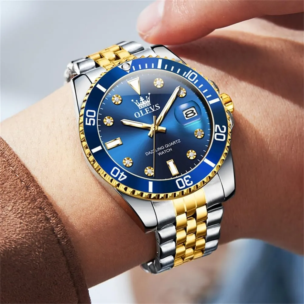 OLEVS Watch for Men Stainless Steel Business Dress Diamond Large Dial Waterproof Mens Watches with Date Wrist Watch