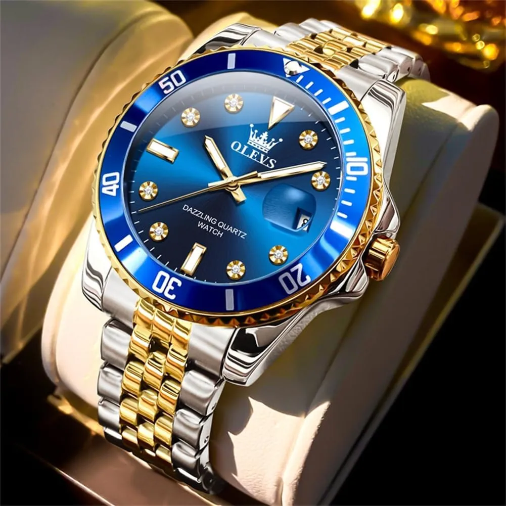 OLEVS Watch for Men Stainless Steel Business Dress Diamond Large Dial Waterproof Mens Watches with Date Wrist Watch