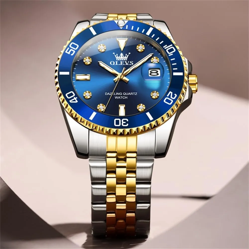 OLEVS Watch for Men Stainless Steel Business Dress Diamond Large Dial Waterproof Mens Watches with Date Wrist Watch