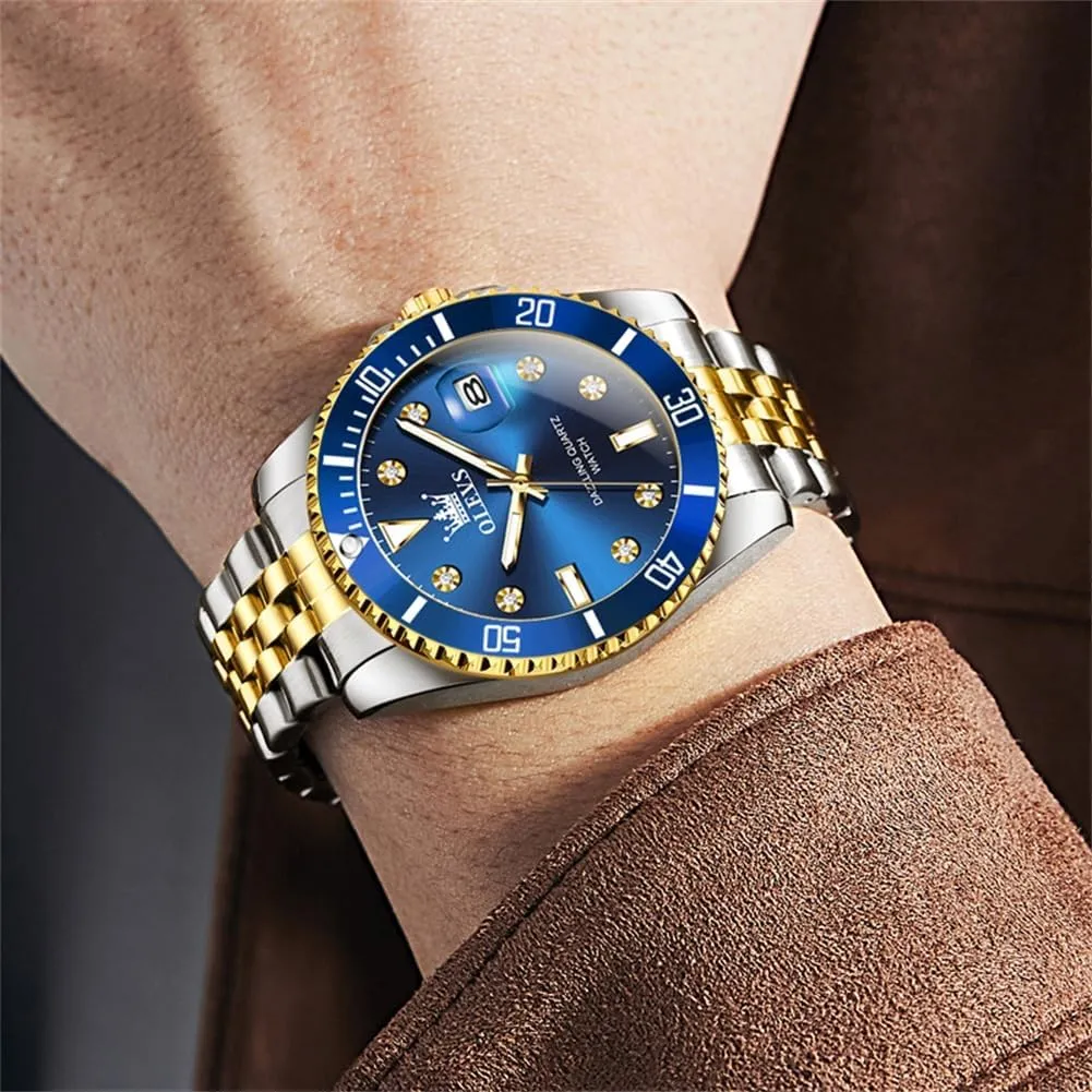 OLEVS Watch for Men Stainless Steel Business Dress Diamond Large Dial Waterproof Mens Watches with Date Wrist Watch