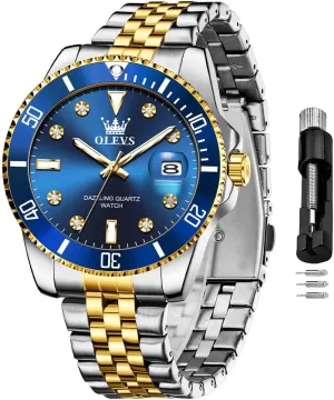 OLEVS Watch for Men Stainless Steel Business Dress Diamond Large Dial Waterproof Mens Watches with Date Wrist Watch