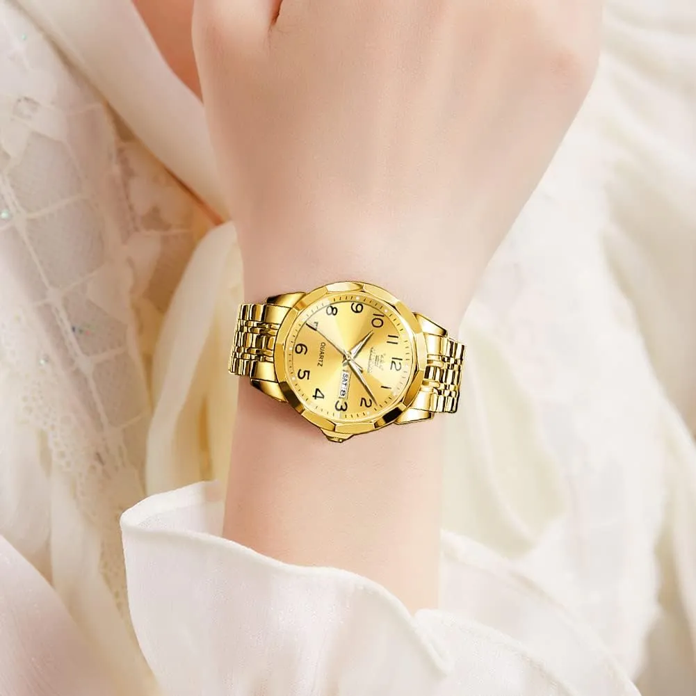 OLEVS Watch for Men Women Large Face Unisex Diamond Luxury Dress Analog Quartz Stainless Steel Waterproof Luminous Date Business Casual Wrist Watch