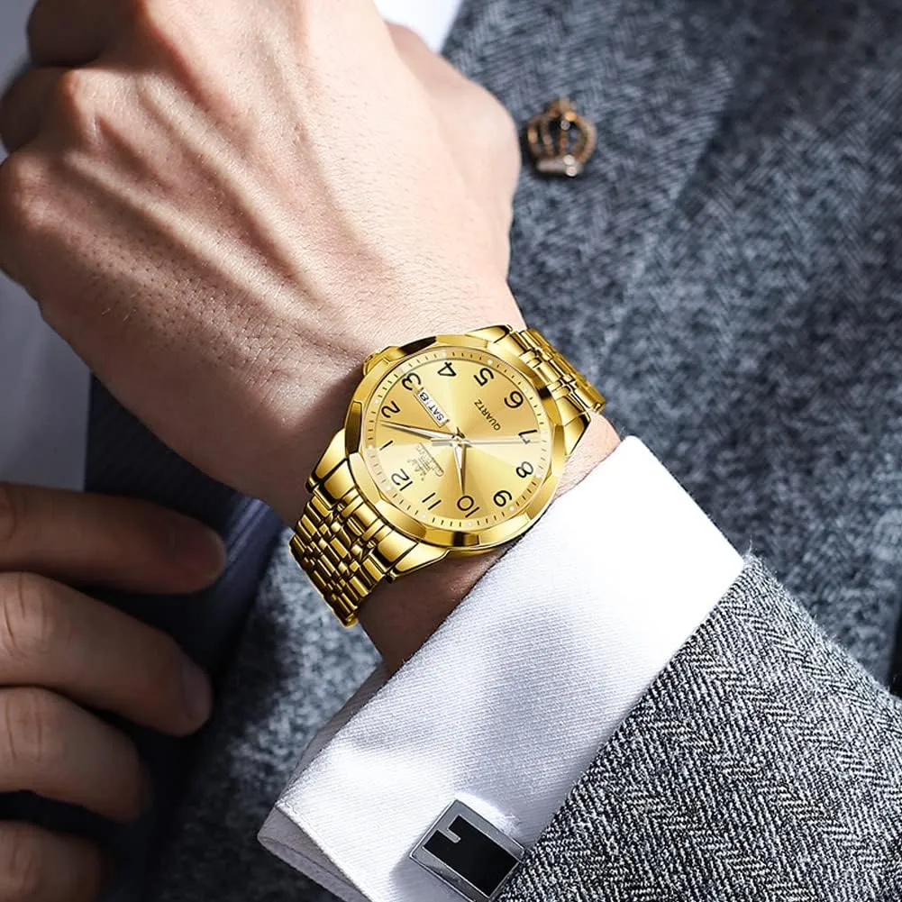 OLEVS Watch for Men Women Large Face Unisex Diamond Luxury Dress Analog Quartz Stainless Steel Waterproof Luminous Date Business Casual Wrist Watch