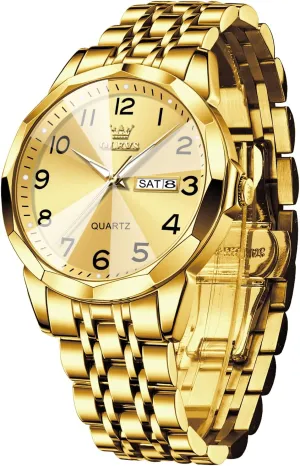 OLEVS Watch for Men Women Large Face Unisex Diamond Luxury Dress Analog Quartz Stainless Steel Waterproof Luminous Date Business Casual Wrist Watch