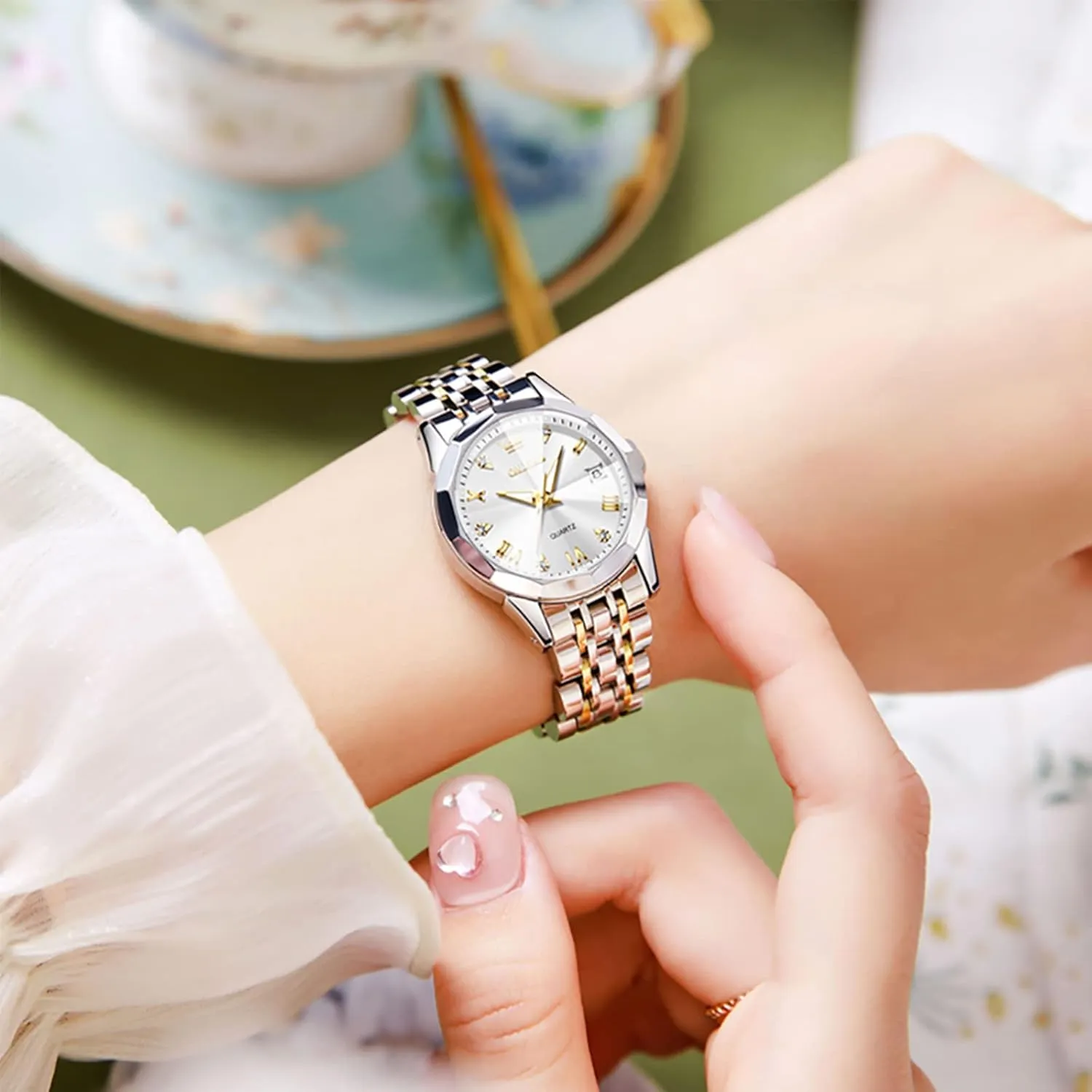 OLEVS Watch Women,Watches for Women,Ladies Watches,Lady Watch,Waterproof Fashion Dress Diamond Stainless Steel Bracelet Analog Watches for Women Small Wrist Day and Date Water Resistant Watches