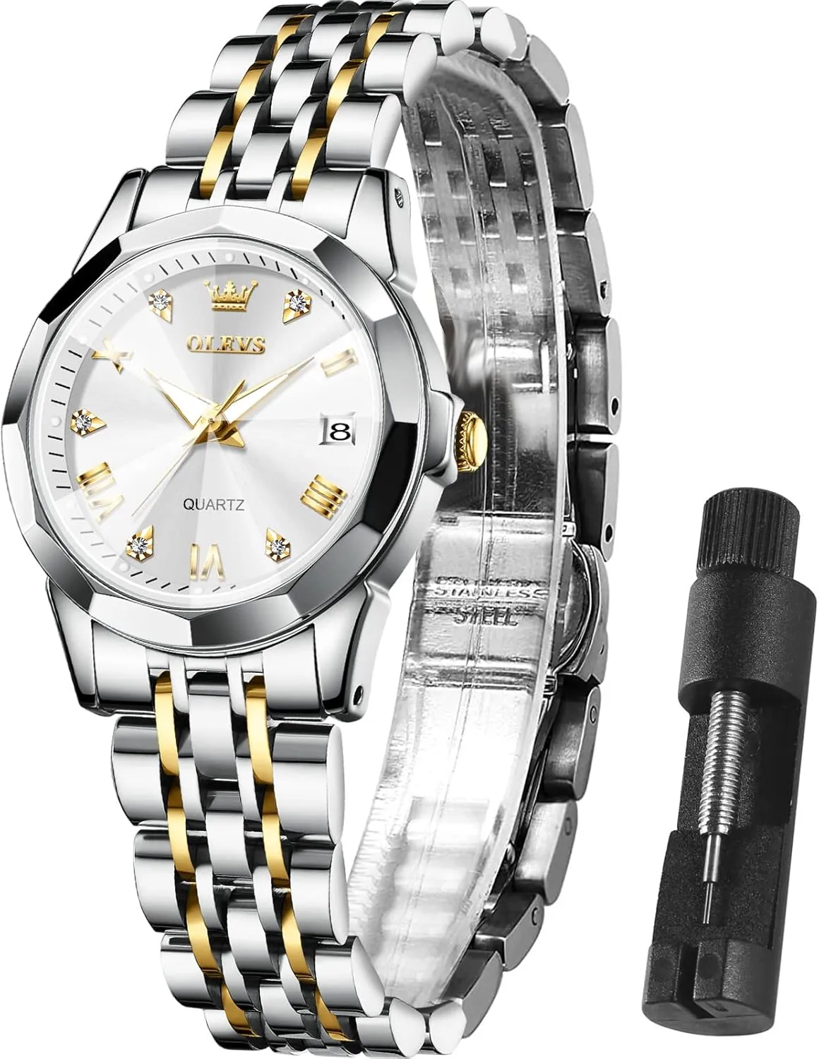 OLEVS Watch Women,Watches for Women,Ladies Watches,Lady Watch,Waterproof Fashion Dress Diamond Stainless Steel Bracelet Analog Watches for Women Small Wrist Day and Date Water Resistant Watches