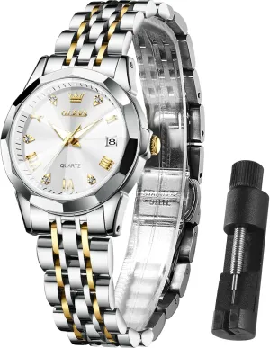 OLEVS Watch Women,Watches for Women,Ladies Watches,Lady Watch,Waterproof Fashion Dress Diamond Stainless Steel Bracelet Analog Watches for Women Small Wrist Day and Date Water Resistant Watches