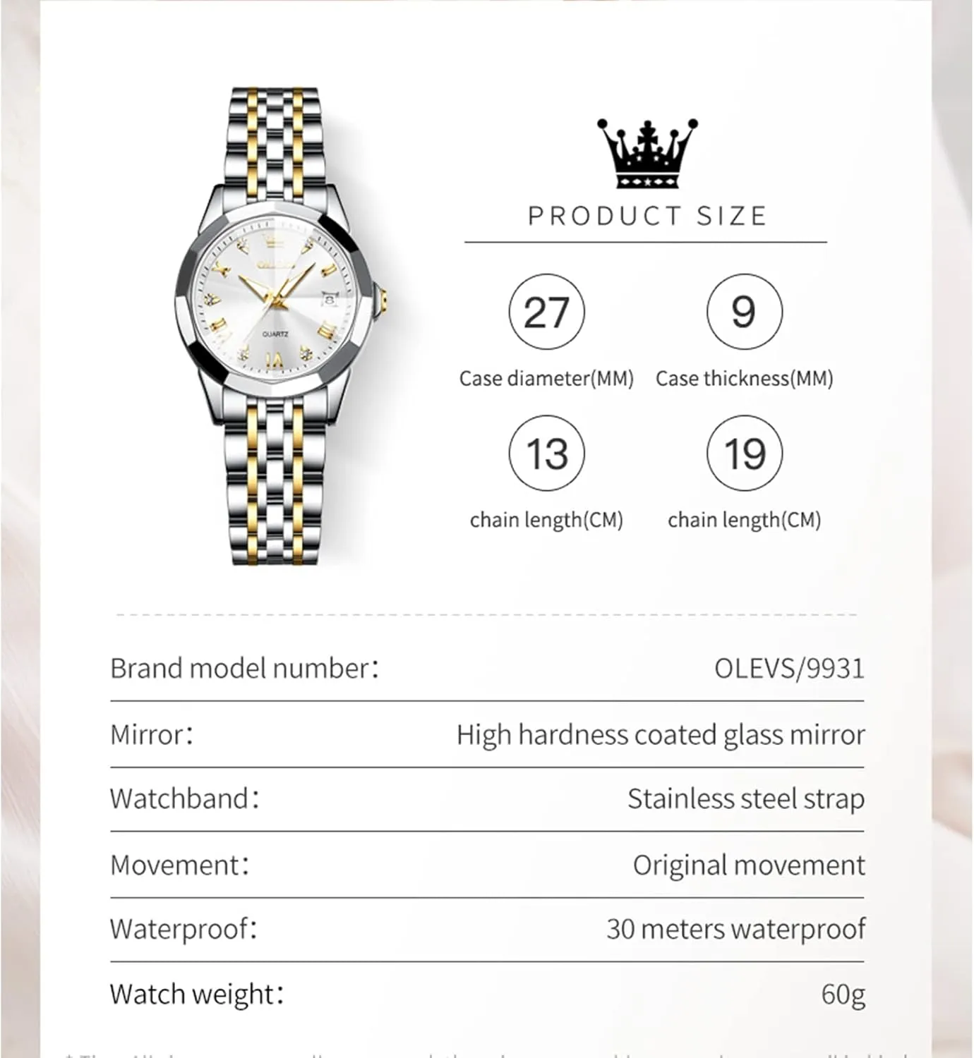 OLEVS Watch Women,Watches for Women,Ladies Watches,Lady Watch,Waterproof Fashion Dress Diamond Stainless Steel Bracelet Analog Watches for Women Small Wrist Day and Date Water Resistant Watches