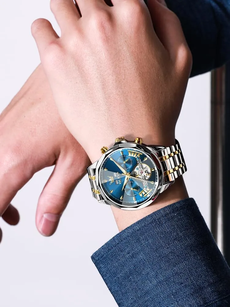 OLEVS Watches for Men Automatic Mechanical Luxury Dress Big Face Self Winding Tourbillon Skeleton Luminous Wrist Watches