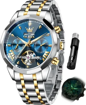 OLEVS Watches for Men Automatic Mechanical Luxury Dress Big Face Self Winding Tourbillon Skeleton Luminous Wrist Watches