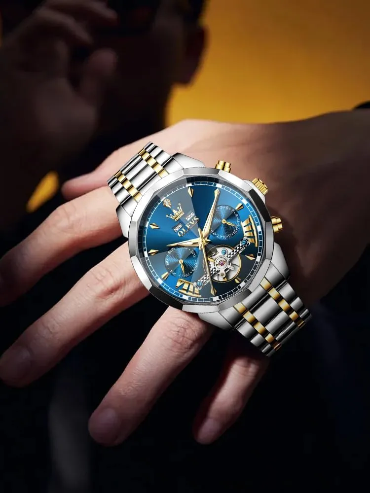 OLEVS Watches for Men Automatic Mechanical Luxury Dress Big Face Self Winding Tourbillon Skeleton Luminous Wrist Watches