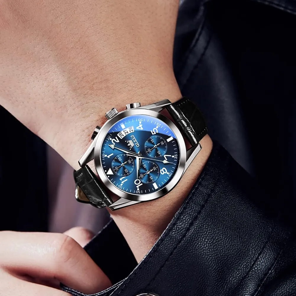 OLEVS Watches for Men Brown Leather Gold Case Analog Quartz Fashion Business Dress Watch Day Date Luminous Waterproof Casual Male Wrist Watches