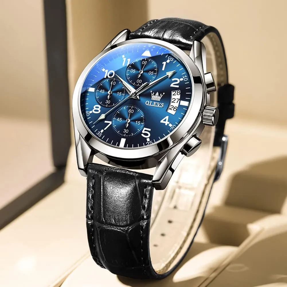 OLEVS Watches for Men Brown Leather Gold Case Analog Quartz Fashion Business Dress Watch Day Date Luminous Waterproof Casual Male Wrist Watches