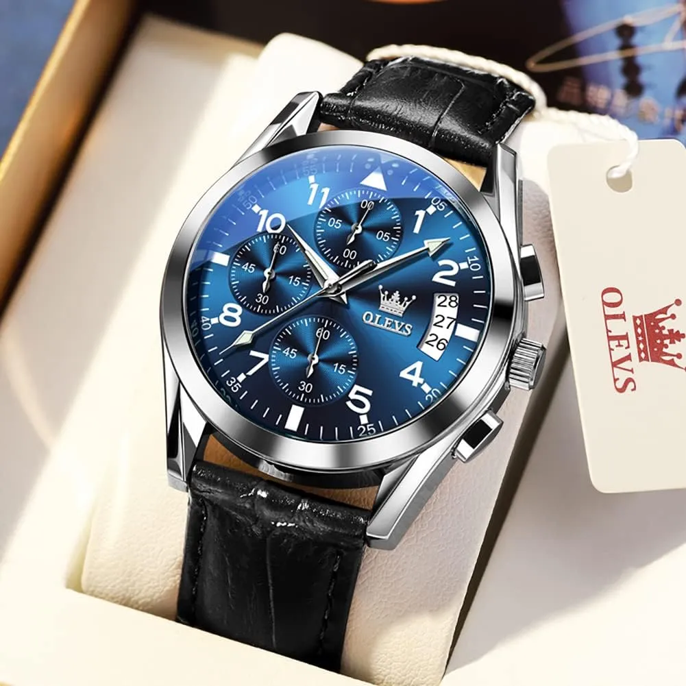 OLEVS Watches for Men Brown Leather Gold Case Analog Quartz Fashion Business Dress Watch Day Date Luminous Waterproof Casual Male Wrist Watches