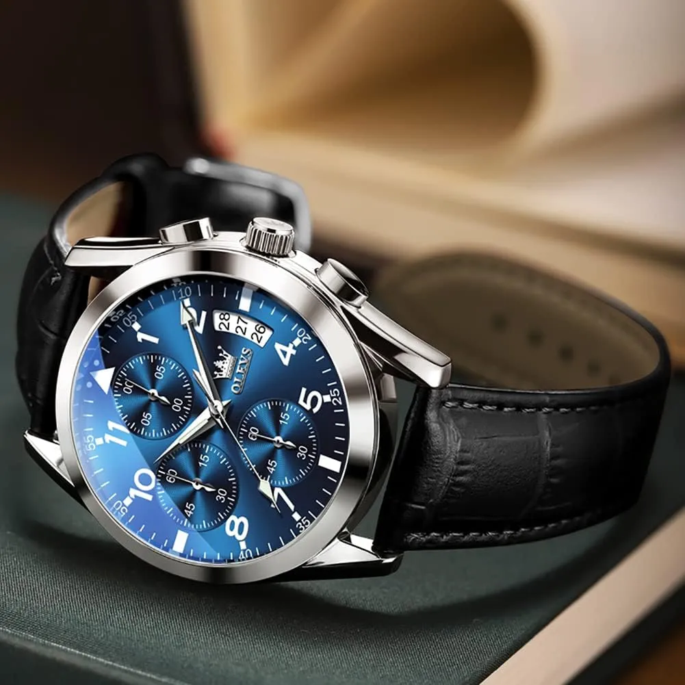 OLEVS Watches for Men Brown Leather Gold Case Analog Quartz Fashion Business Dress Watch Day Date Luminous Waterproof Casual Male Wrist Watches