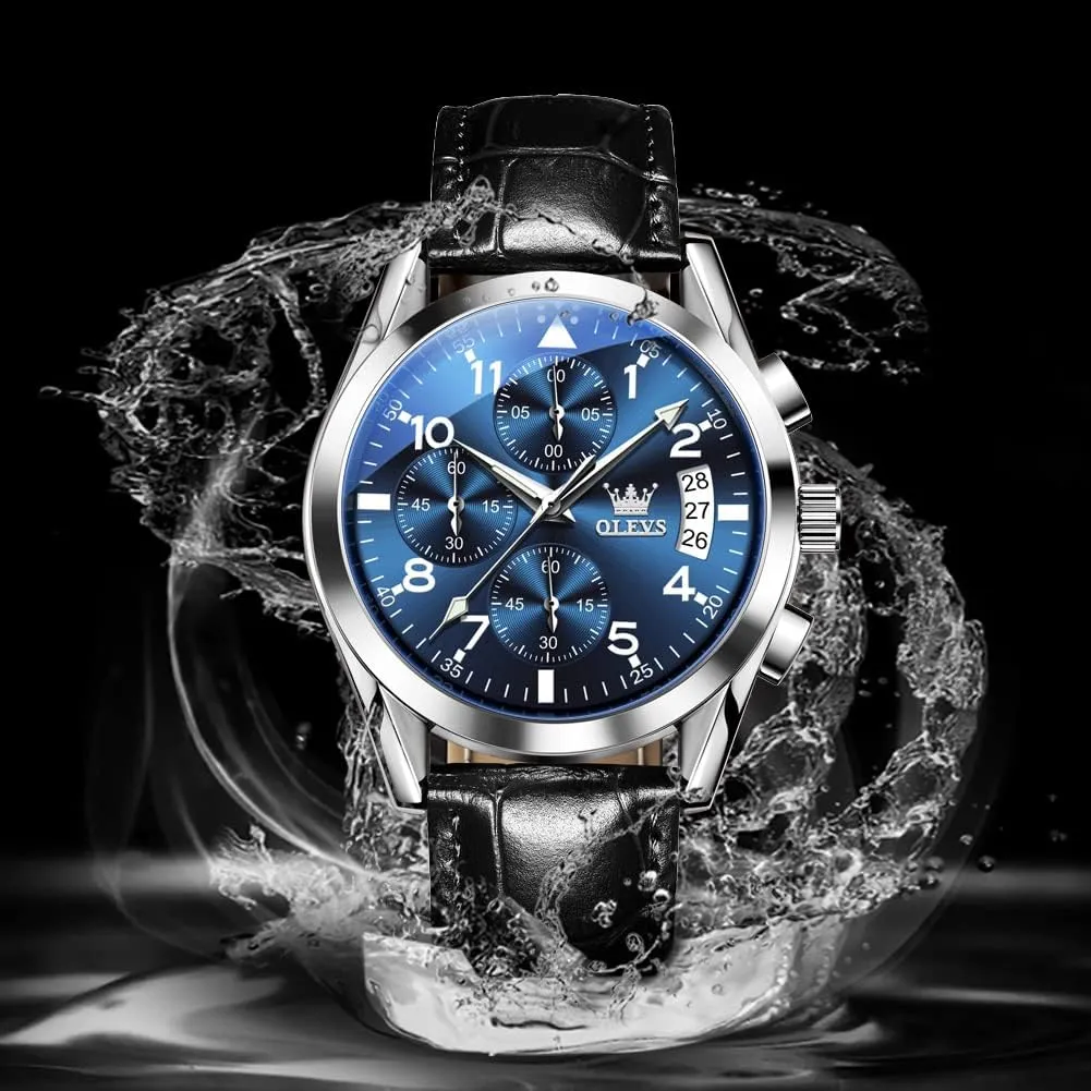 OLEVS Watches for Men Brown Leather Gold Case Analog Quartz Fashion Business Dress Watch Day Date Luminous Waterproof Casual Male Wrist Watches