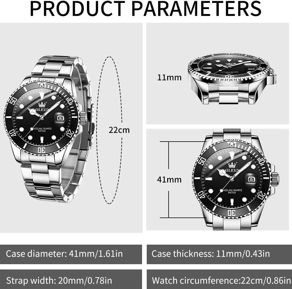 OLEVS Watches for Men Classic with Date Business Dress Luxury Big Face Green/Black/Blue Waterproof Luminous Mens Wrist Watch Analog Two Tone Stainless Steel Men Watch