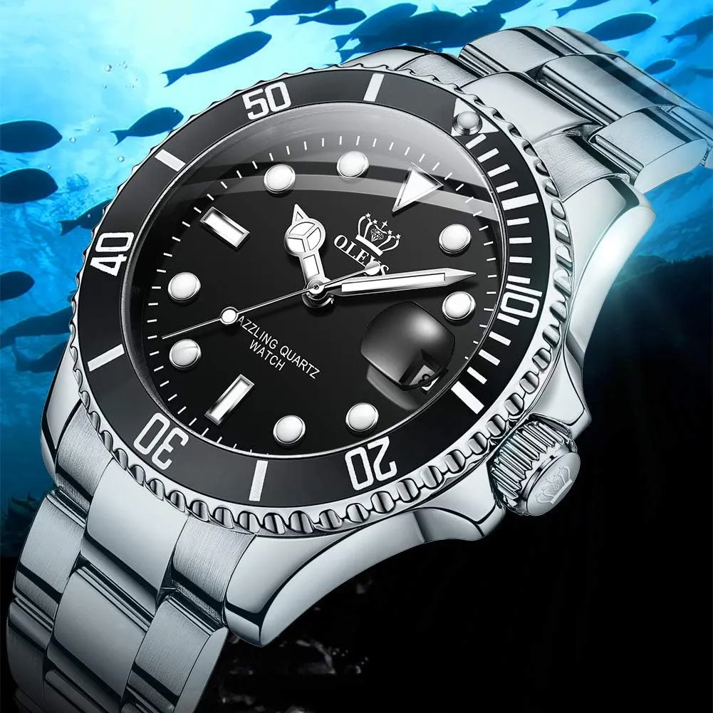 OLEVS Watches for Men Classic with Date Business Dress Luxury Big Face Green/Black/Blue Waterproof Luminous Mens Wrist Watch Analog Two Tone Stainless Steel Men Watch