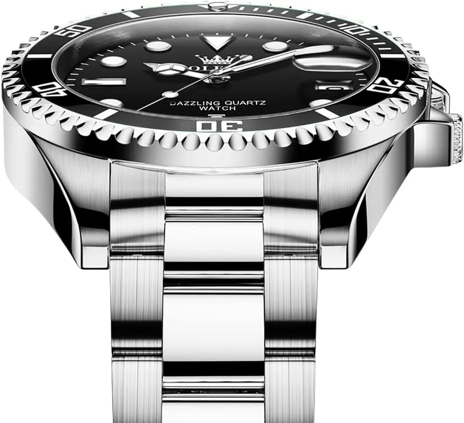 OLEVS Watches for Men Classic with Date Business Dress Luxury Big Face Green/Black/Blue Waterproof Luminous Mens Wrist Watch Analog Two Tone Stainless Steel Men Watch