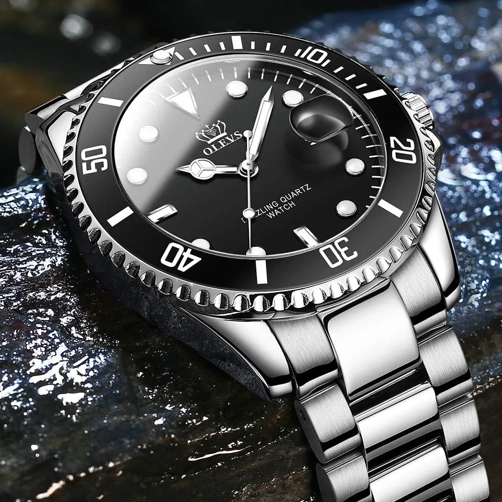 OLEVS Watches for Men Classic with Date Business Dress Luxury Big Face Green/Black/Blue Waterproof Luminous Mens Wrist Watch Analog Two Tone Stainless Steel Men Watch