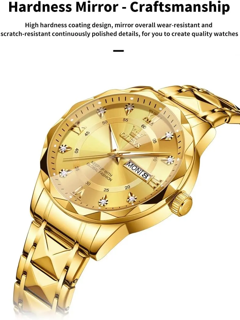 OLEVS Watches for Men Luxury Diamond Casual Large Dial Watches Stainless Steel Waterproof Business Dress Analog Luminous Date Mens Watches