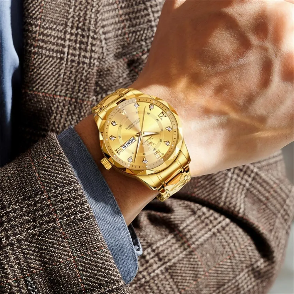 OLEVS Watches for Men Luxury Diamond Casual Large Dial Watches Stainless Steel Waterproof Business Dress Analog Luminous Date Mens Watches