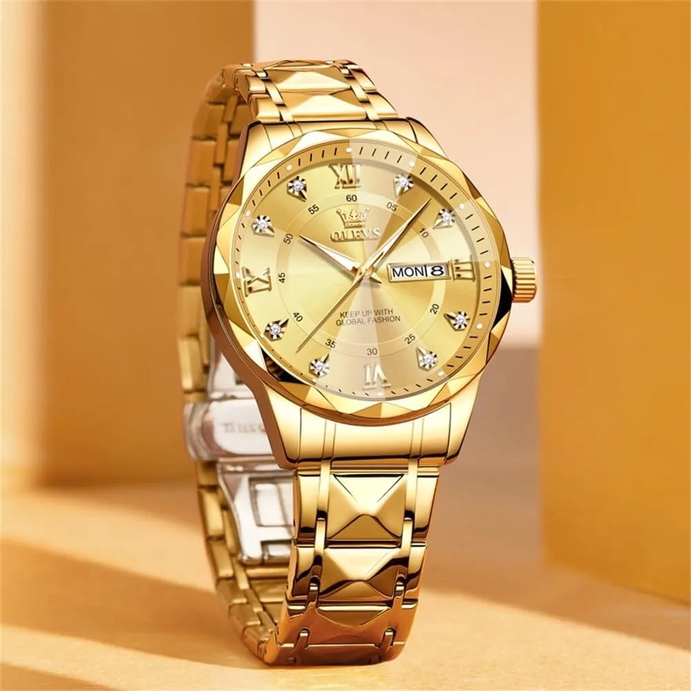 OLEVS Watches for Men Luxury Diamond Casual Large Dial Watches Stainless Steel Waterproof Business Dress Analog Luminous Date Mens Watches
