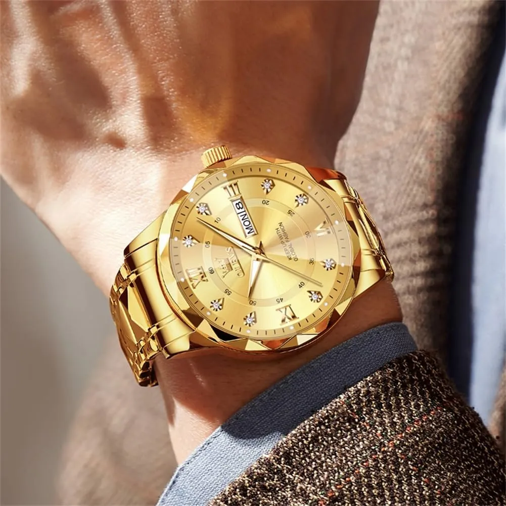 OLEVS Watches for Men Luxury Diamond Casual Large Dial Watches Stainless Steel Waterproof Business Dress Analog Luminous Date Mens Watches