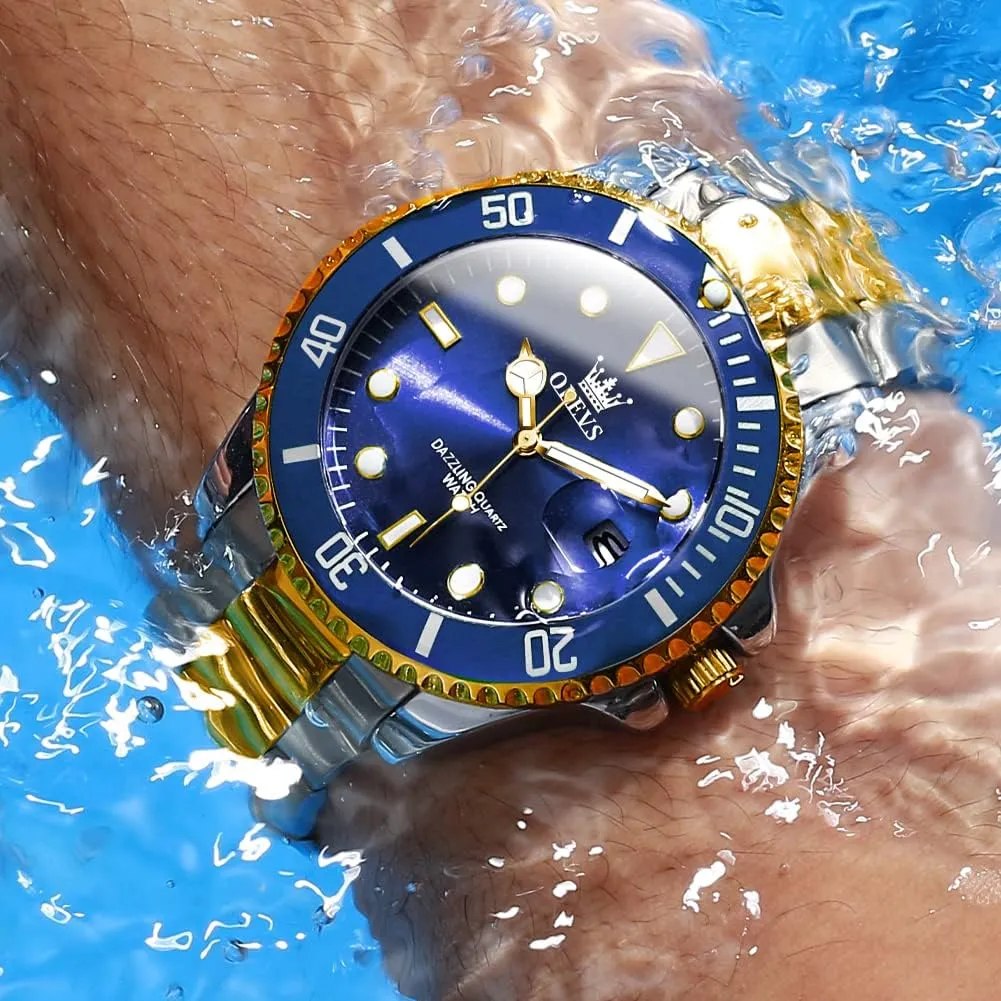 OLEVS Watches for Men Quartz Fashion Business Waterproof Watch Analog Stainless Date Week Diamond