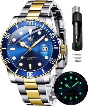 OLEVS Watches for Men Quartz Fashion Business Waterproof Watch Analog Stainless Date Week Diamond