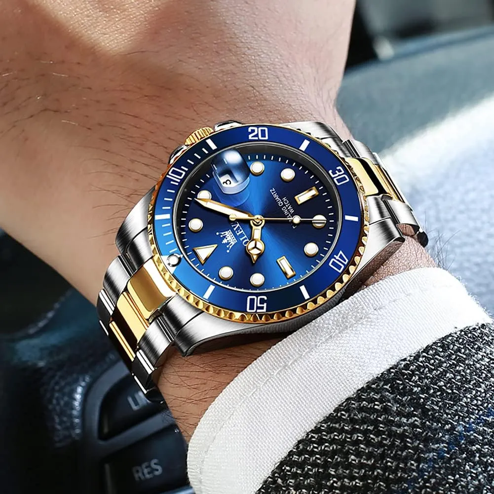 OLEVS Watches for Men Quartz Fashion Business Waterproof Watch Analog Stainless Date Week Diamond