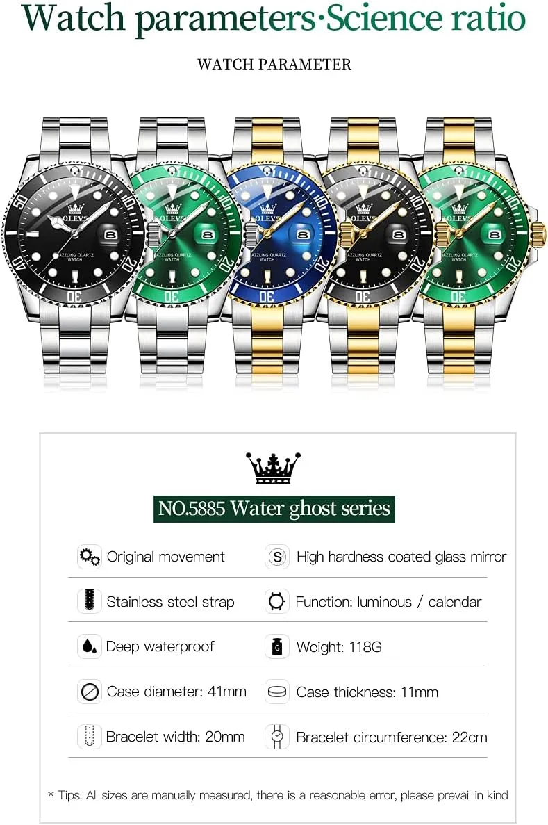 OLEVS Watches for Men Quartz Fashion Business Waterproof Watch Analog Stainless Date Week Diamond