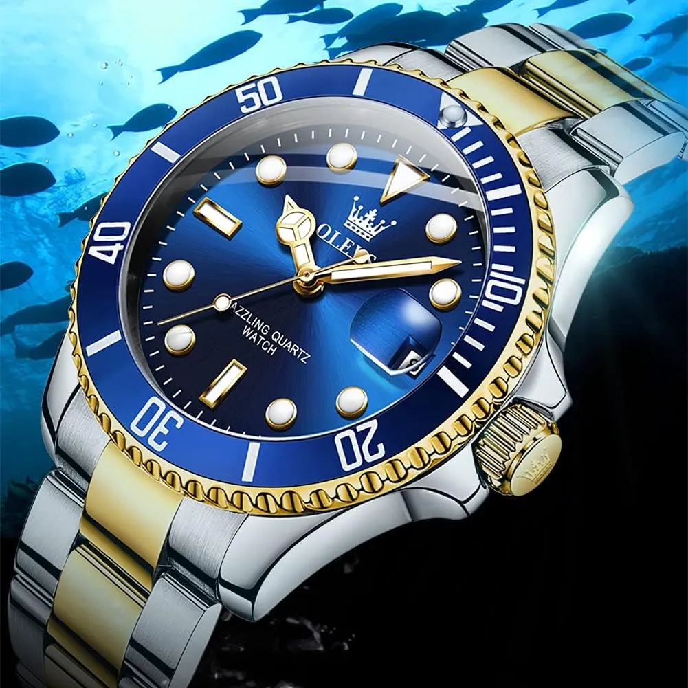 OLEVS Watches for Men Quartz Fashion Business Waterproof Watch Analog Stainless Date Week Diamond