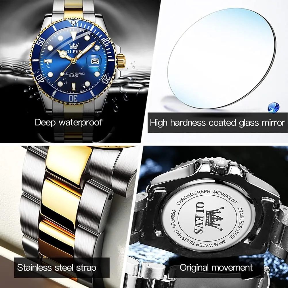OLEVS Watches for Men Quartz Fashion Business Waterproof Watch Analog Stainless Date Week Diamond